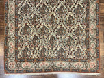 1950S PERSIAN QUM RUG 5X6, CREAM WOOL HAND KNOTTED CARPET, REPEATED BOTEH PAISELY DESIGN, SEMI ANTIQUE VINTAGE RUG, VERY FINE WEAVE 5X6 RUG
