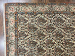 1950S PERSIAN QUM RUG 5X6, CREAM WOOL HAND KNOTTED CARPET, REPEATED BOTEH PAISELY DESIGN, SEMI ANTIQUE VINTAGE RUG, VERY FINE WEAVE 5X6 RUG