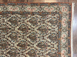 1950S PERSIAN QUM RUG 5X6, CREAM WOOL HAND KNOTTED CARPET, REPEATED BOTEH PAISELY DESIGN, SEMI ANTIQUE VINTAGE RUG, VERY FINE WEAVE 5X6 RUG