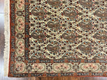 1950S PERSIAN QUM RUG 5X6, CREAM WOOL HAND KNOTTED CARPET, REPEATED BOTEH PAISELY DESIGN, SEMI ANTIQUE VINTAGE RUG, VERY FINE WEAVE 5X6 RUG