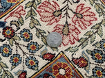 1950S PERSIAN QUM RUG 5X6, CREAM WOOL HAND KNOTTED CARPET, REPEATED BOTEH PAISELY DESIGN, SEMI ANTIQUE VINTAGE RUG, VERY FINE WEAVE 5X6 RUG
