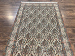1950S PERSIAN QUM RUG 5X6, CREAM WOOL HAND KNOTTED CARPET, REPEATED BOTEH PAISELY DESIGN, SEMI ANTIQUE VINTAGE RUG, VERY FINE WEAVE 5X6 RUG