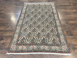1950S PERSIAN QUM RUG 5X6, CREAM WOOL HAND KNOTTED CARPET, REPEATED BOTEH PAISELY DESIGN, SEMI ANTIQUE VINTAGE RUG, VERY FINE WEAVE 5X6 RUG