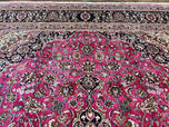 1940S PERSIAN RUG 10X13, WOOL HAND KNOTTED ANTIQUE KASHMAR CARPET, RASPBERRY RED & NAVY BLUE, FLORAL MEDALLION, TRADITIONAL ORIENTAL RUG 10X13