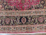 1940S PERSIAN RUG 10X13, WOOL HAND KNOTTED ANTIQUE KASHMAR CARPET, RASPBERRY RED & NAVY BLUE, FLORAL MEDALLION, TRADITIONAL ORIENTAL RUG 10X13