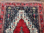 1960S PERSIAN RUG 5X12 FT, RED CREAM NAVY BLUE, PICTORIALS, HAND KNOTTED HANDMADE WIDE RUNNER TRIBAL BIDJAR SEMI ANTIQUE WOOL GEOMETRIC ORIENTAL RUG