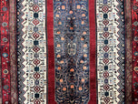 1960S PERSIAN RUG 5X12 FT, RED CREAM NAVY BLUE, PICTORIALS, HAND KNOTTED HANDMADE WIDE RUNNER TRIBAL BIDJAR SEMI ANTIQUE WOOL GEOMETRIC ORIENTAL RUG