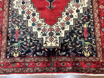 1960S PERSIAN RUG 5X12 FT, RED CREAM NAVY BLUE, PICTORIALS, HAND KNOTTED HANDMADE WIDE RUNNER TRIBAL BIDJAR SEMI ANTIQUE WOOL GEOMETRIC ORIENTAL RUG