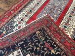 1960S PERSIAN RUG 5X12 FT, RED CREAM NAVY BLUE, PICTORIALS, HAND KNOTTED HANDMADE WIDE RUNNER TRIBAL BIDJAR SEMI ANTIQUE WOOL GEOMETRIC ORIENTAL RUG