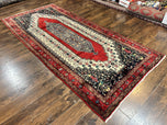 1960S PERSIAN RUG 5X12 FT, RED CREAM NAVY BLUE, PICTORIALS, HAND KNOTTED HANDMADE WIDE RUNNER TRIBAL BIDJAR SEMI ANTIQUE WOOL GEOMETRIC ORIENTAL RUG