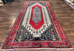 1960S PERSIAN RUG 5X12 FT, RED CREAM NAVY BLUE, PICTORIALS, HAND KNOTTED HANDMADE WIDE RUNNER TRIBAL BIDJAR SEMI ANTIQUE WOOL GEOMETRIC ORIENTAL RUG