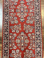1960S PERSIAN SAROUK RUNNER 2.7X16 - RED, BLACK - FLORAL ALLOVER