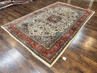 1940S PERSIAN SAROUK RUG 8X12, WOOL HAND KNOTTED ANTIQUE CARPET, FLORAL MEDALLION, CREAM RED, TRADITIONAL ORIENTAL RUG