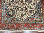 1940S PERSIAN SAROUK RUG 8X12, WOOL HAND KNOTTED ANTIQUE CARPET, FLORAL MEDALLION, CREAM RED, TRADITIONAL ORIENTAL RUG