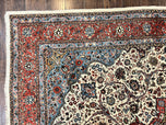 1940S PERSIAN SAROUK RUG 8X12, WOOL HAND KNOTTED ANTIQUE CARPET, FLORAL MEDALLION, CREAM RED, TRADITIONAL ORIENTAL RUG