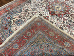 1940S PERSIAN SAROUK RUG 8X12, WOOL HAND KNOTTED ANTIQUE CARPET, FLORAL MEDALLION, CREAM RED, TRADITIONAL ORIENTAL RUG