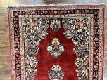 1950S PERSIAN SAROUK RUNNER RUG 2.7X6, SEMI OPEN FIELD, RED, HANDMADE HAND KNOTTED, WOOL ORIENTAL CARPET, VINTAGE SEMI ANTIQUE