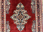 1950S PERSIAN SAROUK RUNNER RUG 2.7X6, SEMI OPEN FIELD, RED, HANDMADE HAND KNOTTED, WOOL ORIENTAL CARPET, VINTAGE SEMI ANTIQUE