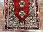 1950S PERSIAN SAROUK RUNNER RUG 2.7X6, SEMI OPEN FIELD, RED, HANDMADE HAND KNOTTED, WOOL ORIENTAL CARPET, VINTAGE SEMI ANTIQUE