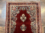 1950S PERSIAN SAROUK RUNNER RUG 2.7X6, SEMI OPEN FIELD, RED, HANDMADE HAND KNOTTED, WOOL ORIENTAL CARPET, VINTAGE SEMI ANTIQUE