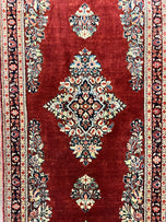 1950S PERSIAN SAROUK RUNNER RUG 2.7X6, SEMI OPEN FIELD, RED, HANDMADE HAND KNOTTED, WOOL ORIENTAL CARPET, VINTAGE SEMI ANTIQUE