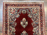 1950S PERSIAN SAROUK RUNNER RUG 2.7X6, SEMI OPEN FIELD, RED, HANDMADE HAND KNOTTED, WOOL ORIENTAL CARPET, VINTAGE SEMI ANTIQUE