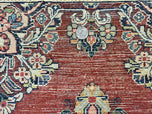 1950S PERSIAN SAROUK RUNNER RUG 2.7X6, SEMI OPEN FIELD, RED, HANDMADE HAND KNOTTED, WOOL ORIENTAL CARPET, VINTAGE SEMI ANTIQUE