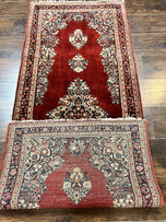 1950S PERSIAN SAROUK RUNNER RUG 2.7X6, SEMI OPEN FIELD, RED, HANDMADE HAND KNOTTED, WOOL ORIENTAL CARPET, VINTAGE SEMI ANTIQUE