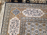 1950S PERSIAN SILK QUM RUG, SILK ON SILK, BLACK GOLDEN BROWN AND BEIGE, HAND-KNOTTED, 3'6" X 5' 5"