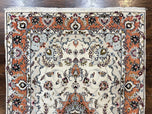 1970S PERSIAN TABRIZ RUG 4.5X6.8, FINELY HAND KNOTTED WOOL WITH SILK HIGHLIGHTS VINTAGE ORIENTAL CARPET, CREAM AND SALMON, HIGH KPSI, FLORAL MEDALLION