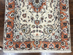 1970S PERSIAN TABRIZ RUG 4.5X6.8, FINELY HAND KNOTTED WOOL WITH SILK HIGHLIGHTS VINTAGE ORIENTAL CARPET, CREAM AND SALMON, HIGH KPSI, FLORAL MEDALLION