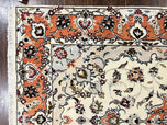 1970S PERSIAN TABRIZ RUG 4.5X6.8, FINELY HAND KNOTTED WOOL WITH SILK HIGHLIGHTS VINTAGE ORIENTAL CARPET, CREAM AND SALMON, HIGH KPSI, FLORAL MEDALLION