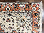 1970S PERSIAN TABRIZ RUG 4.5X6.8, FINELY HAND KNOTTED WOOL WITH SILK HIGHLIGHTS VINTAGE ORIENTAL CARPET, CREAM AND SALMON, HIGH KPSI, FLORAL MEDALLION