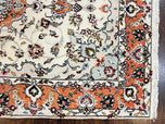 1970S PERSIAN TABRIZ RUG 4.5X6.8, FINELY HAND KNOTTED WOOL WITH SILK HIGHLIGHTS VINTAGE ORIENTAL CARPET, CREAM AND SALMON, HIGH KPSI, FLORAL MEDALLION