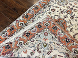 1970S PERSIAN TABRIZ RUG 4.5X6.8, FINELY HAND KNOTTED WOOL WITH SILK HIGHLIGHTS VINTAGE ORIENTAL CARPET, CREAM AND SALMON, HIGH KPSI, FLORAL MEDALLION