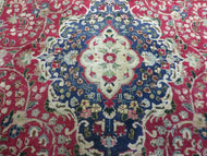1950S PERSIAN TABRIZ RUG 7X10, RED AND BLUE, MEDALLION RUG - RED, BLUE, LIGHT GREEN - WOOL