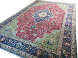 1950S PERSIAN TABRIZ RUG 7X10, RED AND BLUE, MEDALLION RUG - RED, BLUE, LIGHT GREEN - WOOL