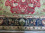 1950S PERSIAN TABRIZ RUG 7X10, RED AND BLUE, MEDALLION RUG - RED, BLUE, LIGHT GREEN - WOOL