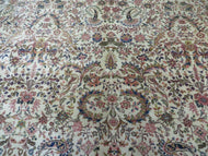 1950S PERSIAN TABRIZ RUG 8X10, BIRDS BOTEH PAISLEYS, CREAM AND RED, ALLOVER PATTERN