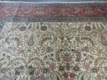 1950S PERSIAN TABRIZ RUG 8X10, BIRDS BOTEH PAISLEYS, CREAM AND RED, ALLOVER PATTERN