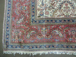 1950S PERSIAN TABRIZ RUG 8X10, BIRDS BOTEH PAISLEYS, CREAM AND RED, ALLOVER PATTERN