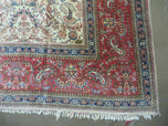 1950S PERSIAN TABRIZ RUG 8X10, BIRDS BOTEH PAISLEYS, CREAM AND RED, ALLOVER PATTERN