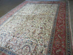 1950S PERSIAN TABRIZ RUG 8X10, BIRDS BOTEH PAISLEYS, CREAM AND RED, ALLOVER PATTERN