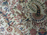 1950S PERSIAN TABRIZ RUG 8X10, BIRDS BOTEH PAISLEYS, CREAM AND RED, ALLOVER PATTERN