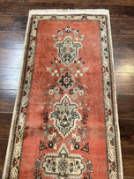 1960S PERSIAN TABRIZ RUNNER RUG 3X12 - TERRACOTTA, BEIGE-TAN, SEAFOAM GREEN - WOOL
