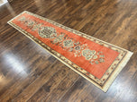1960S PERSIAN TABRIZ RUNNER RUG 3X12 - TERRACOTTA, BEIGE-TAN, SEAFOAM GREEN - WOOL