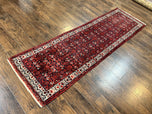 1960S PERSIAN TRIBAL RUNNER 3X9, HAMADAN DARGAZIN RUG, DARK BLUE AND RED WOOL HAND KNOTTED HALLWAY RUG, VINTAGE ANTIQUE ORIENTAL RUNNER, 9FT LONG RUNNER, HERATI