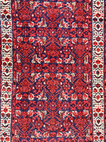 1960S PERSIAN TRIBAL RUNNER 3X9, HAMADAN DARGAZIN RUG, DARK BLUE AND RED WOOL HAND KNOTTED HALLWAY RUG, VINTAGE ANTIQUE ORIENTAL RUNNER, 9FT LONG RUNNER, HERATI