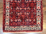 1960S PERSIAN TRIBAL RUNNER 3X9, HAMADAN DARGAZIN RUG, DARK BLUE AND RED WOOL HAND KNOTTED HALLWAY RUG, VINTAGE ANTIQUE ORIENTAL RUNNER, 9FT LONG RUNNER, HERATI