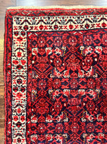 1960S PERSIAN TRIBAL RUNNER 3X9, HAMADAN DARGAZIN RUG, DARK BLUE AND RED WOOL HAND KNOTTED HALLWAY RUG, VINTAGE ANTIQUE ORIENTAL RUNNER, 9FT LONG RUNNER, HERATI